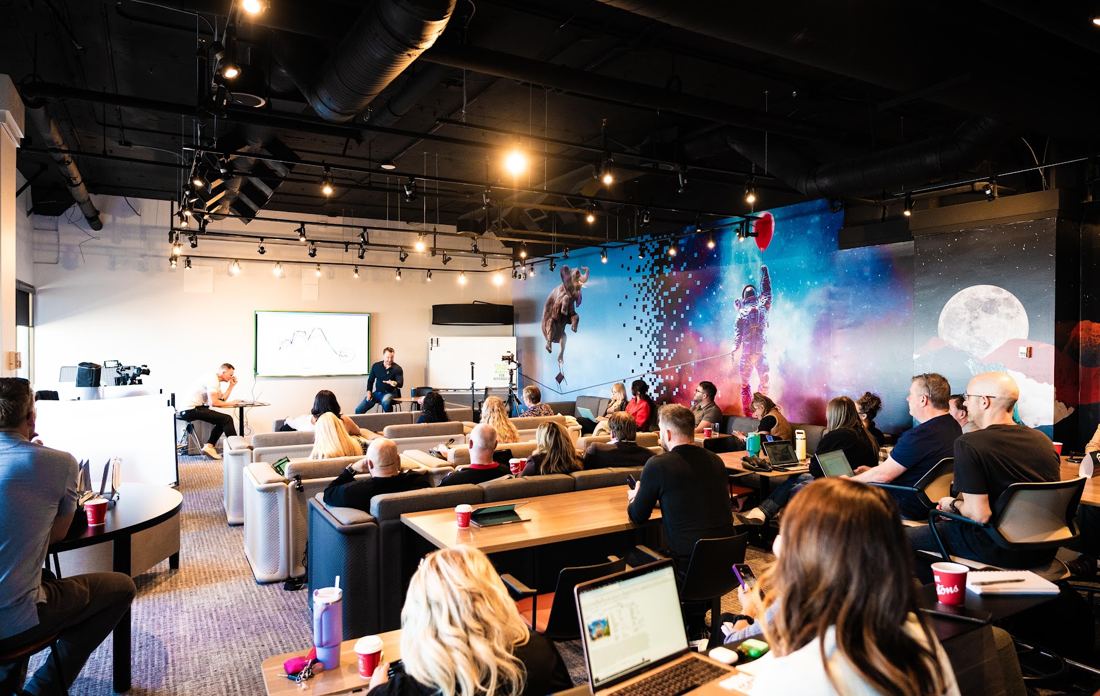 Redline HQ full of agents during a training session